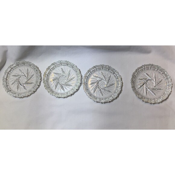 VTG Crystal Bohemia Pinwheel Czechoslovakia Brunswick Star 4 Set Glass Coasters - Picture 12 of 13